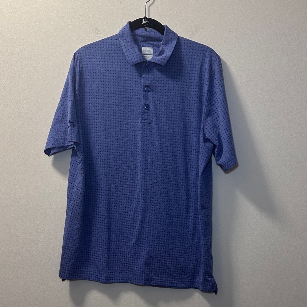 Callaway Men’s Blue/Pink All Over Geo Print Opti Dry Golf Polo Sz L